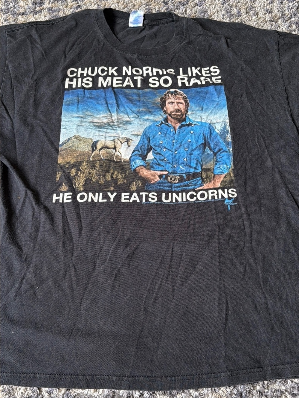 Vintage 2011 Chuck Norris Unicorn Graphic T-Shirt Black M&O Heavy Weight XL